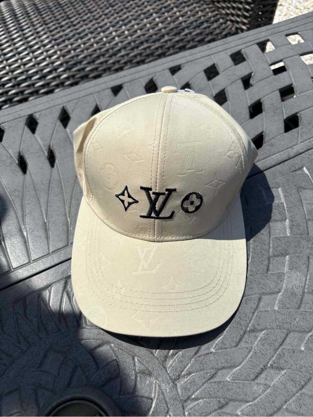 Beige Monogram Embroidered Cap